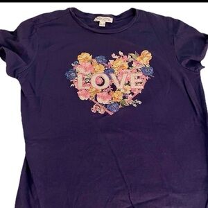 Holistic Floral “LOVE” Rhinestone Tee | blue pink | Women’s Medium (Fits Small)